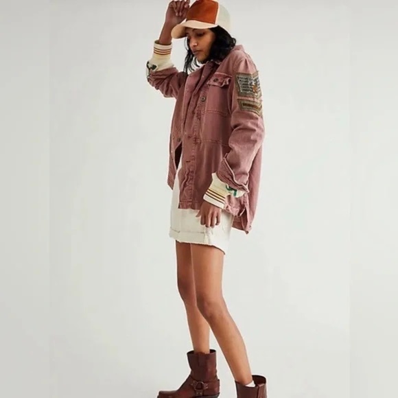 Free People Beaded Embroidered Military Inspired Utility Jacket SZ L - Picture 3 of 8